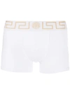 Versace Stretch Cotton Boxer Shorts With Greek Motif In White