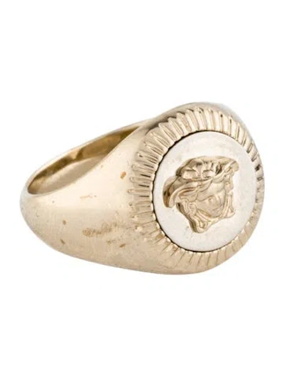 Pre-owned Versace Medusa Guilloche Signet Ring In Multi