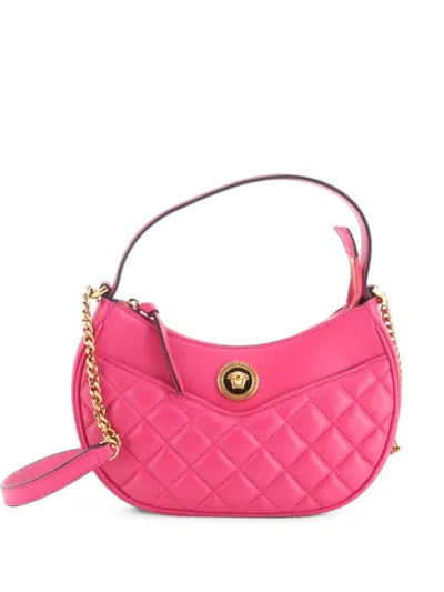 Pre-owned Versace Medusa Half Moon Bag Quilted Leather Shoulder Bag In Pink