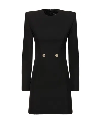 Versace Wool Grain De Poudre Mini Dress In Black