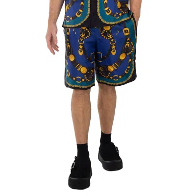 Versace Medusa Harness-print Silk Twill Shorts In Multi