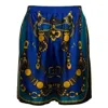 Versace Medusa Harness-print Silk Twill Shorts In Blue/black