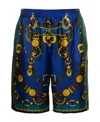 Versace Medusa Harness-print Silk Twill Shorts In Blue