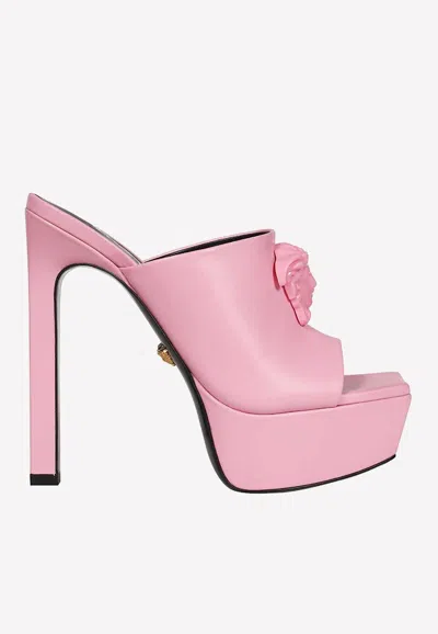 Versace Medusa Head 155 Leather Mules In Pink