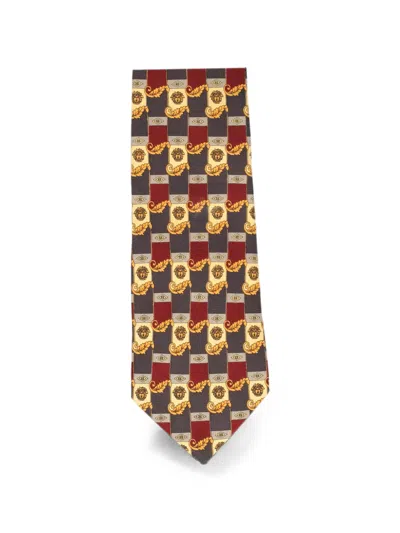 Pre-owned Versace Medusa Head Acanthus-leaf Pattern Tie In Red