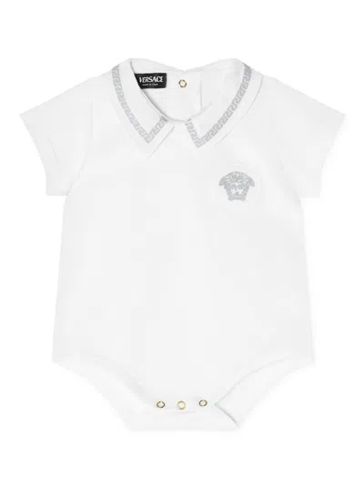 Versace Babies' Medusa Head-appliqué Cotton Body In 白色