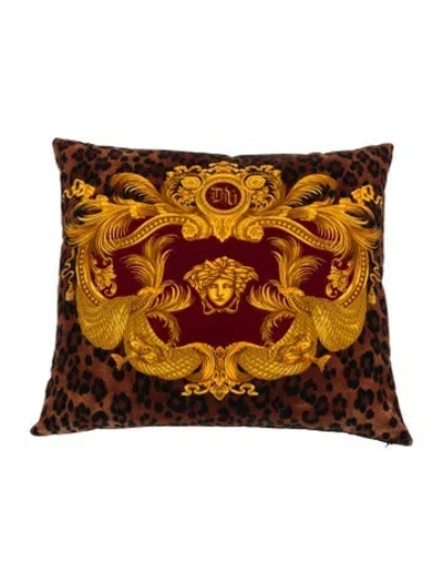 Pre-owned Versace Medusa Head Baroque Velvet Throw Pillow In Brown