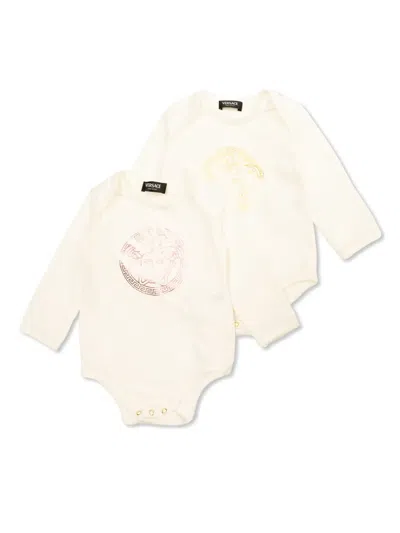 Versace Babies' Medusa Head Bodysuit (set Of Two) In Neutrals