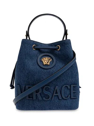 Versace Medusa Head Bucket Bag In Blue