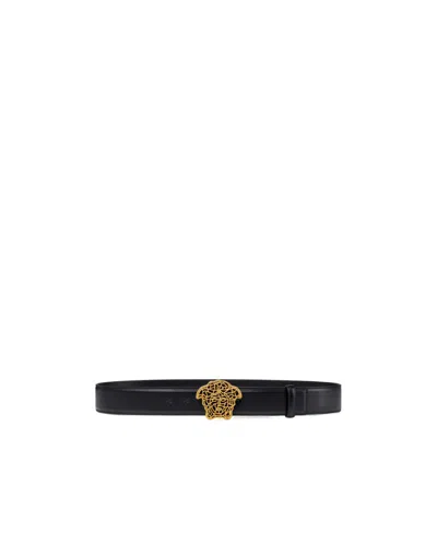 Versace Medusa Head Buckle Belt In Black