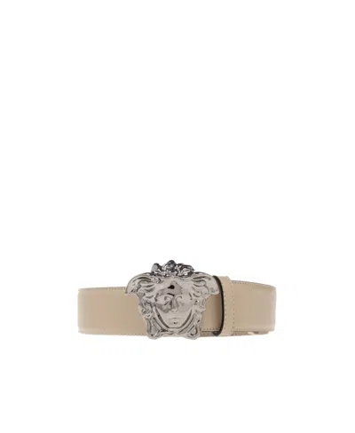 Versace Medusa Head Buckle Belt In Nude