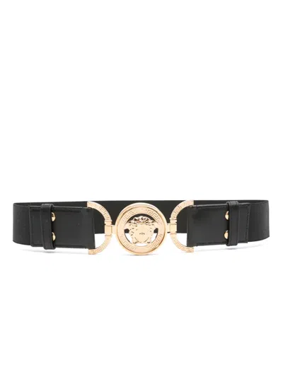 Versace Medusa Head-buckle Elastic Belt In Black