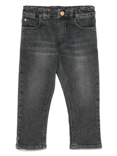 Versace Babies' Medusa Head-button Jeans In Grey