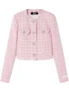 Versace Pink Checked Tweed Jacket With Medusa Head Buttons In Pink