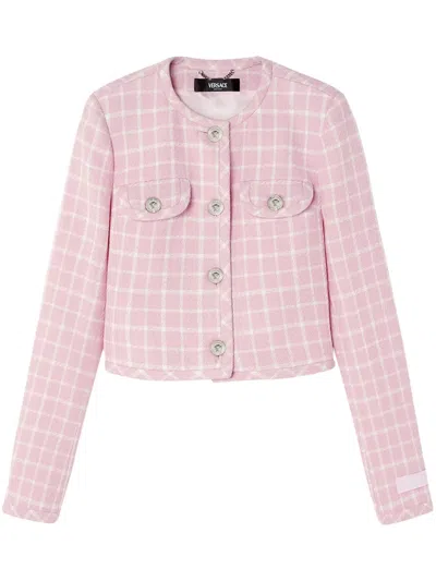 VERSACE MEDUSA HEAD-BUTTONS CHECKED CROPPED JACKET