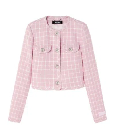 VERSACE VERSACE CHECKED BUTTON-UP CROPPED JACKET