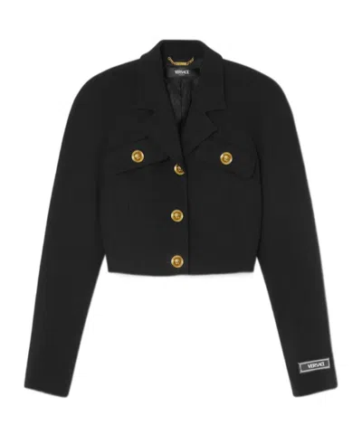 VERSACE VERSACE MEDUSA LOGO-PATCH HEAD-BUTTONS CROPPED JACKET