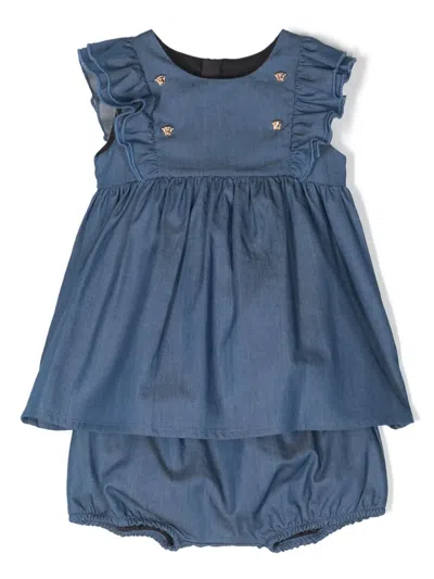 Versace Babies' Medusa Head-buttons Denim Dress In Blue