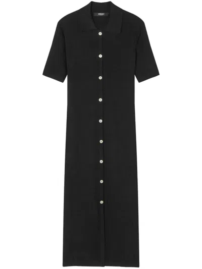 Versace Medusa Head-buttons Knitted Dress In Black