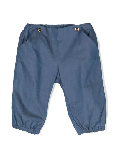 Versace Babies' Medusa Head-buttons Tapered Trousers In Blue