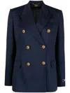 Versace Blue Double-breasted Stretch Wool Blazer In Blue