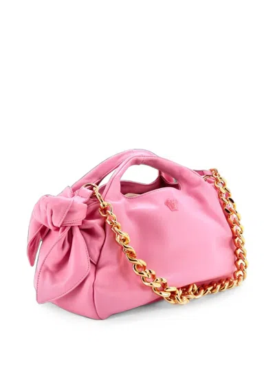 Pre-owned Versace Medusa Head Chain Tote Leather Shoulder Bag In Pink