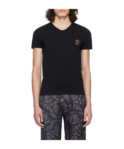 Versace White Crewneck T-shirt With Medusa Print On The Front In Black