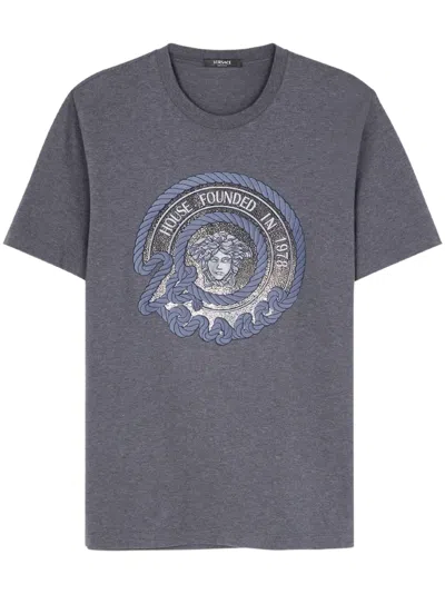 Versace Medusa Head Cotton T-shirt In Grey