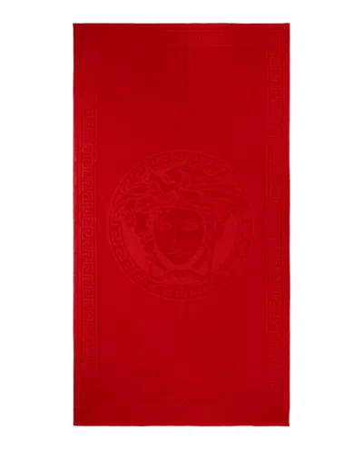 Versace Medusa Head Cotton Towel In Red