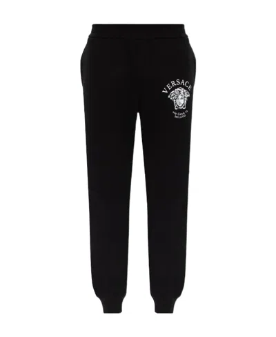 Versace Medusa Head Cotton Track Trousers In Black