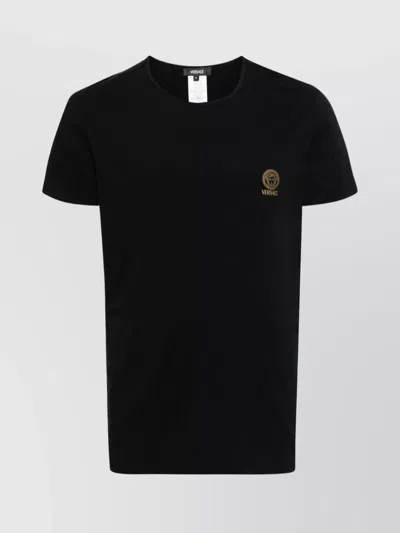Versace White Crewneck T-shirt With Medusa Print On The Front In Black