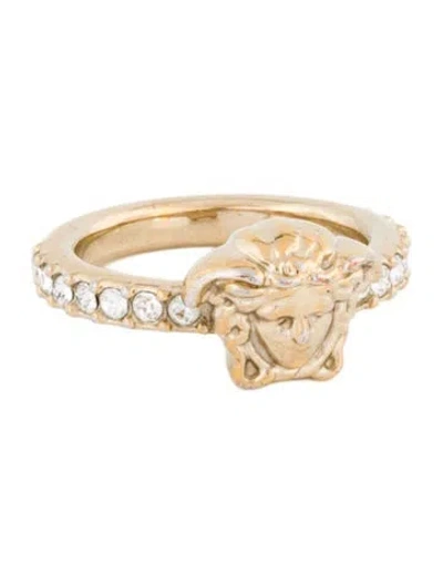 Pre-owned Versace Medusa Head Crystal Ring In Multi