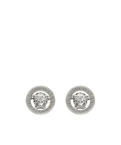 Versace Medusa Head Earrings In Gray