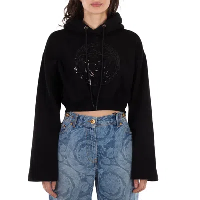 Versace Medusa Head-embellished Cropped Hoodie In Black