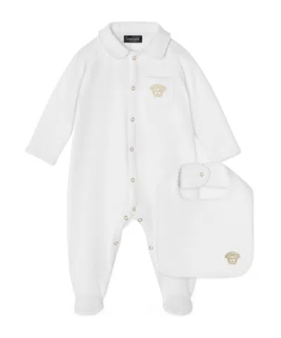 Versace Medusa Head-embroidered Babygrow Set In White