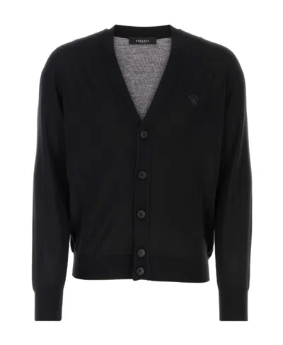 Versace Medusa Head Embroidered Cardigan In Black
