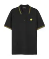 Versace Black Polo Shirt With Classic Collar And Medusa Embroidery In Black