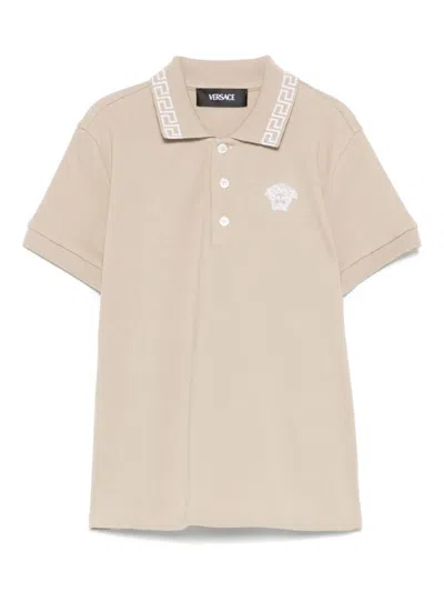 Versace Kids' Medusa Head-embroidered Polo Shirt In Neutrals