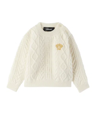 Versace Medusa Head-embroidered Wool Jumper In White
