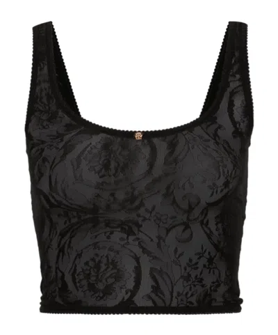 Versace Medusa Head Floral-lace Top In Black