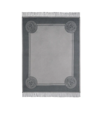 Versace Medusa Head Fringed-edge Blanket In Gray