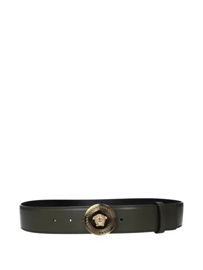 Versace Medusa Head Greca Belt In Black