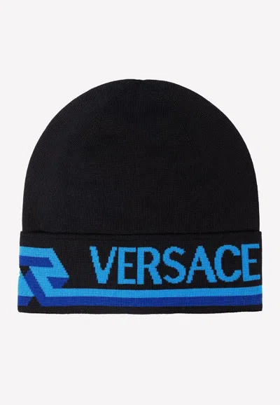 Versace Medusa Head Intarsia-knit Beanie In Black
