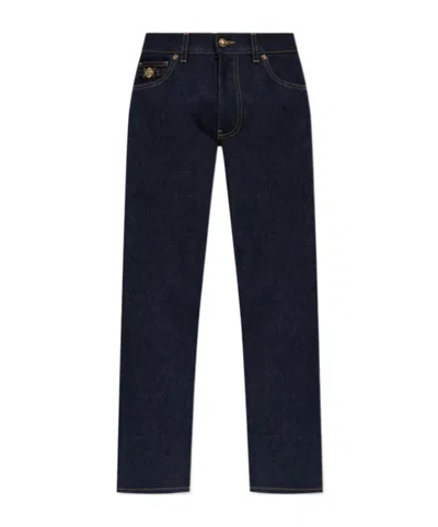 Versace Denim Trousers With Belt Loops In Blue