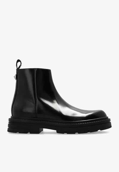 Versace Medusa Head Leather Ankle Boots In Black