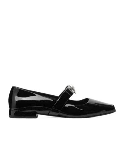 Versace Black Gianni Ribbon Open Patent Ballerina Flats In 1b00p Black Palladiu