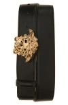 Versace Medusa Head Leather Belt In Black
