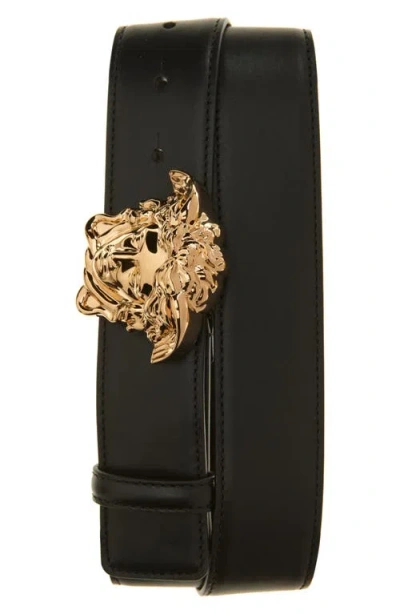 Versace Medusa Head Leather Belt In Black