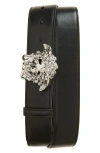 Versace Medusa Head Leather Belt In Black
