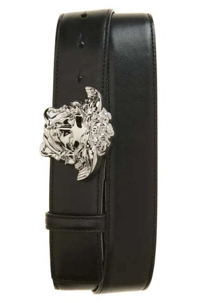 Versace Medusa Head Leather Belt In Black